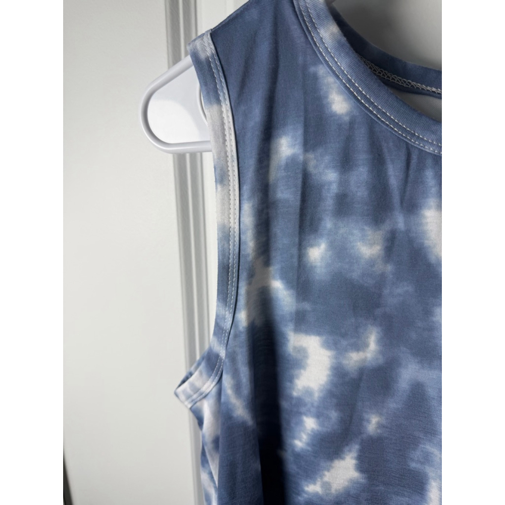 SHEIN Tie-Dye Sleeveless Dress L Blue White EUC - Picture 3 of 8